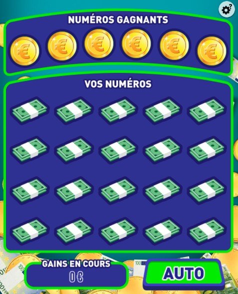 Grille de jeu Jackpot FDJ avec les numéros gagnants et vos numéros à gratter