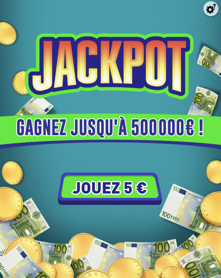 Écran d'accueil du jeu de grattage Jackpot FDJ affichant un gain pouvant atteindre 500 000 €
