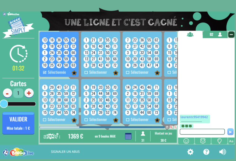 Grille de jeu principale Bingo Live Simply FDJ