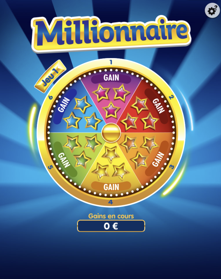 Grille de jeu Millionnaire FDJ avec le jeu 1 : la roue à gratter