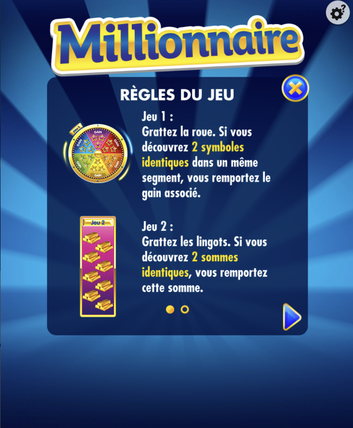 Règles du jeu Millionnaire FDJ montrant le fonctionnement des gains