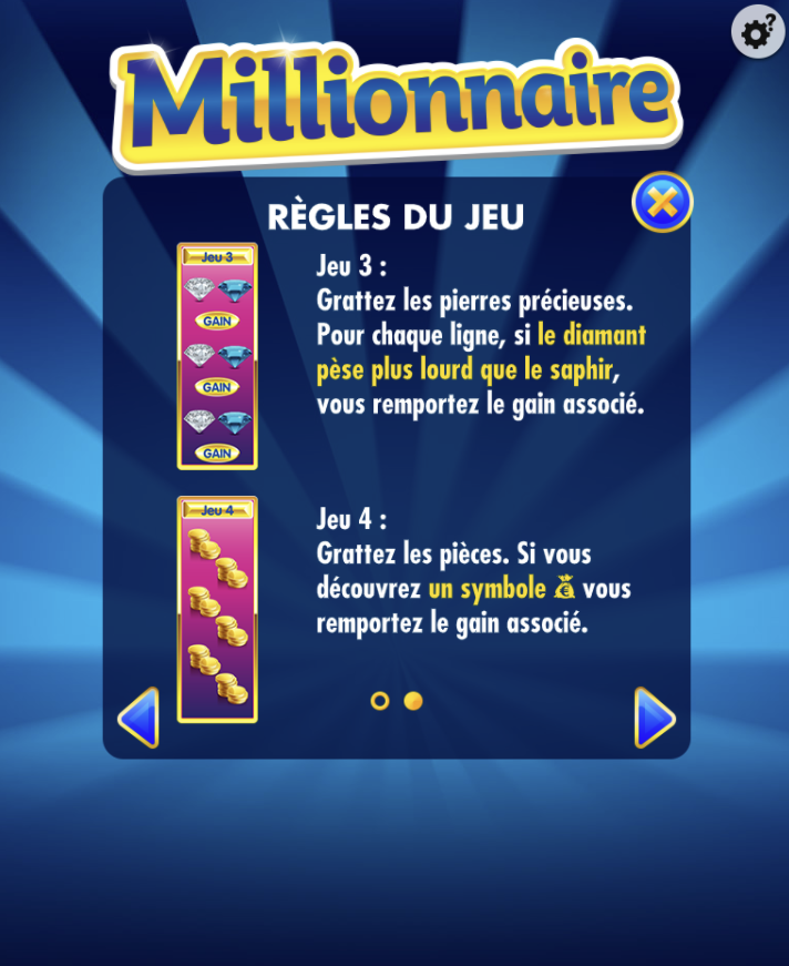 Règles du jeu Millionnaire FDJ montrant le fonctionnement des gains des jeux 3 et 4